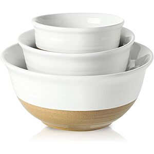 HASENSE Mixing Bowl Set Deal on Amazon Three stackable HASENSE Ceramic Mixing Bowls in various sizes