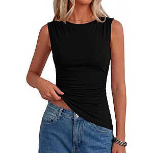 PRETTYGARDEN Women's Tank Top Deal Women's Boat Neck Ruched Sleeveless Tank Top by PrettyGarden on Amazon