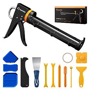 SAKER Caulk Gun Kit on sale for Prime Members SAKER Caulk Gun Kit with 11-piece caulking tool set and masking tape