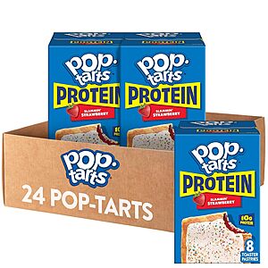 Amazon Deal on Pop-Tarts Protein Toaster Pastries 24-Count Pop-Tarts Protein Toaster Pastries in Slammin' Strawberry flavor
