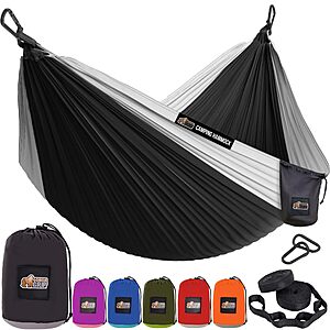 $14.99 – Gorilla Grip Single Camping Hammock w/ Tree Straps (Black) – Lowest Price Ever at Amazon