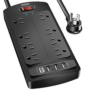 $16.00 – $16 FS Walmart+ by ONDOG Surge Protector Power Strip , 6ft Extension Cord with 8 Outlets and 3USB Ports & 1USB C Port, 2700 Joules, ETL Listed
