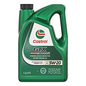 Castrol GTX Motor Oil Deal Castrol GTX High Mileage 5W-20 Synthetic Blend Motor Oil on Amazon