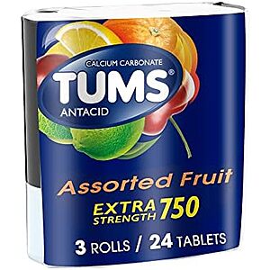 TUMS Chewables Deal on Amazon 3-Pk 8-Ct TUMS Antacid Chewable Tablets (Assorted Fruit) on Amazon