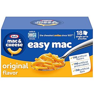 Kraft Mac & Cheese Easy Mac Deal 18-Pk Kraft Mac & Cheese Easy Mac Microwavable Dinner on Amazon