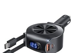 $6.49 – KOOPAO 69W 4-in-1 Retractable Car Charger w/ USB-C & Lightning Cables – + Free Shipping w/ Prime or on $35+ KOOPAO 69W 4-in-1 Retractable Car Charger in black