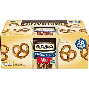 Snyder's of Hanover Mini Pretzels on sale at Amazon 36-Ct 0.92-Oz Snyder's of Hanover Pretzels Mini Pretzels 100 Calorie Packs
