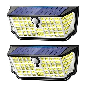 deal-2312 2-Pack TuyLuxe 4500LM Solar Motion Sensor Flood Lights w/ 300° Wide Angle & 3 Lighting Modes (7000K)