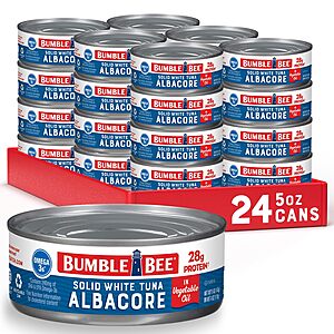 deal-2333 24-Pack 5-Ounce Bumble Bee Solid White Albacore Tuna in Oil + Free Shipping w/ Prime or on +