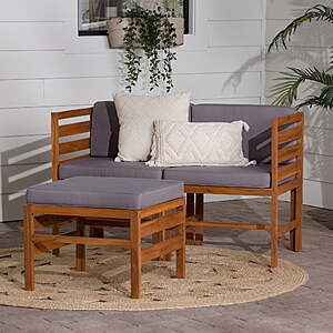 Walker Edition outdoor furniture sale Walker Edition Modular Outdoor Brown and Grey Acacia Chairs + Ottoman on sale at Walmart