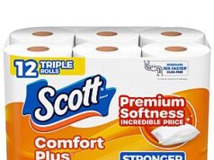 $5.68 – 12-Pack 231-Sheets Scott ComfortPlus Toilet Paper Triple Rolls + Free Shipping w/ Prime or on orders over $35 12-Pack 231-Sheets Scott ComfortPlus Toilet Paper Triple Rolls on Amazon