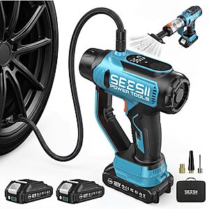 SEESII Tire Inflator Deal SEESII 2-in-1 Tire Inflator and Car Vacuum with Dual 2000mAh Batteries