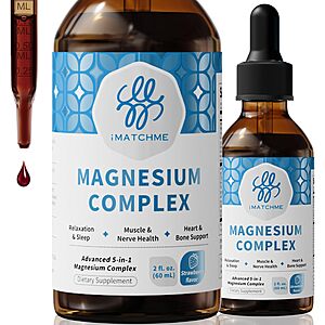 iMATCHME Liquid Magnesium Complex Drops Deal 2-Oz iMATCHME Liquid Magnesium Complex Drops with L-Theanine & B12 in a strawberry bottle