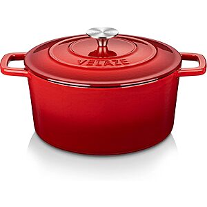 Velaze Enameled Cast Iron Dutch Oven Deal 6-Quart Velaze Enameled Cast Iron Dutch Oven in Red