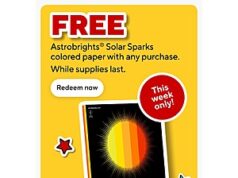 Staples: FREE Astrobrights Colored Paper Ream (Assorted Solar Sparks Colors) w/ Any Purchase Staples: FREE Astrobrights Colored Paper Ream (Assorted Solar Sparks Colors) w/ Any Purchase