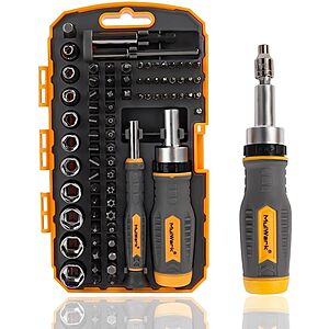 deal-796 77-Piece MULWARK Ratcheting Screwdriver Bit & Socket Set w/ Case + Free Shipping w/ Prime or on +