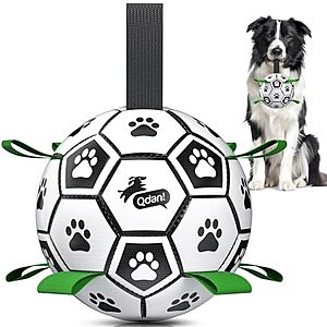 deal-814 6" QDAN Dog Soccer Ball w/ Straps (Black/Green) + Free Shipping w/ Prime or on +