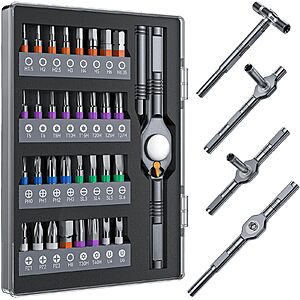 deal-880 32-Piece Wesdut Magnetic Ratcheting Screwdriver Set w/ 5-in-1 Convertible T-Handle & S2 Steel Bits