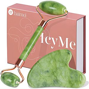 BAIMEI Jade Roller & Gua Sha Facial Massage Set Deal BAIMEI Jade Roller & Gua Sha Facial Massage Set in green