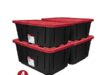 $32.00 – (Pack of 4) Hyper Tough 27 Gallon Large Storage Bin with Snap Lid, Black and Red, Heavy Duty Plastic Storage Container Hyper Tough 27 Gallon Storage Bins