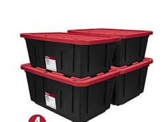 $32.00 – (Pack of 4) Hyper Tough 27 Gallon Large Storage Bin with Snap Lid, Black and Red, Heavy Duty Plastic Storage Container Hyper Tough 27 Gallon Storage Bins