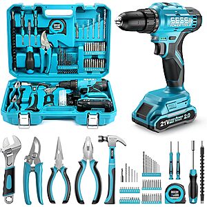 SEESII Home Tool Kit Deal SEESII 190-Piece Home Tool Kit with Cordless Drill