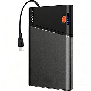 Aaoyun Power Bank Deal Aaoyun 10000mAh 22.5W PD Fast Charging Portable Power Bank with Built-In USB-C Cable in Grey