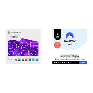 Microsoft 365 Family + NordVPN bundle deal Microsoft 365 Family subscription and NordVPN Basic, Premium VPN service bundle