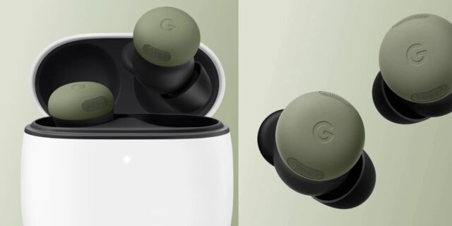 Olive Pixel Buds Pro 2 deal at Best Buy Olive Pixel Buds Pro 2 earbuds in case