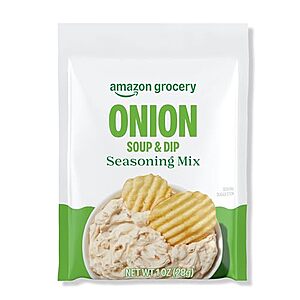 Amazon Onion Soup Mix Subscribe & Save Deal 1-Oz Amazon Grocery Onion Soup & Dip Mix packaging