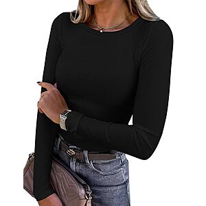 Discounted PRETTYGARDEN tops on Amazon PRETTYGARDEN Women's Crewneck Long Sleeve Tops in black and white
