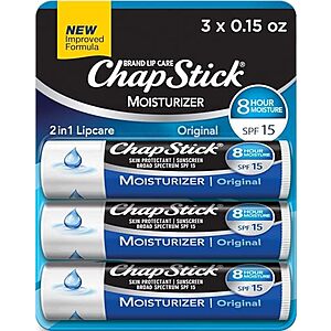 ChapStick SPF 15 Lip Balm deal 3-pack of ChapStick SPF 15 Original Lip Balm