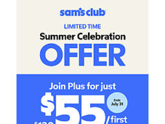 $55.00 – New Members: 1-Year Plus Membership at Sam’s Club for $55, 1-Year Club Membership for $25 Sam's Club logo with a special offer banner