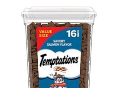 $6.64 – S&S Temptations Cat Treats Classic Crunchy and Soft Cat Treats, Savory Salmon Flavor, 16 oz. Tub S&S Temptations Cat Treats in savory salmon flavor tub