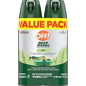 2-Pack 4-Oz OFF! Deep Woods Insect Repellent on sale at Amazon 2-Pack 4-Oz OFF! Deep Woods Insect Repellent Dry Aerosol Spray in hand