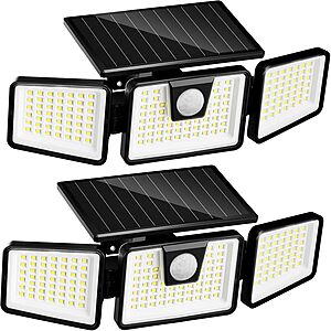 2-Pk Solar Flood Lights on sale at Amazon — $11.96 with promo code PFJS7RRZ 2-Pk 3000-Lumen INCX Solar Outdoor Motion Sensor Flood Lights in black