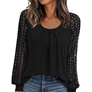 PRETTYGARDEN Women's Long Sleeve Lace Pleated Top Sale Women's Long Sleeve Lace Pleated Top by PrettyGarden
