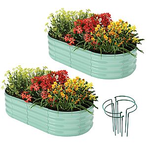 Discounted 2-Pack 4x2x1 ZFHgarden Planter Deal 2-Pack 4x2x1 ZFHgarden Galvanized Metal Raised Garden Bed Planters in Pale Green