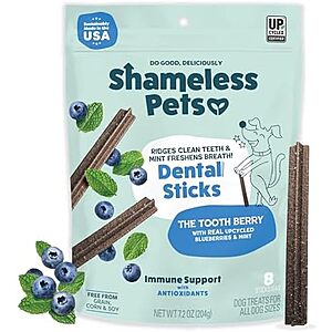 Shameless Pets Tooth Berry Deal Shameless Pets Dental Treats for Dogs in a white bowl
