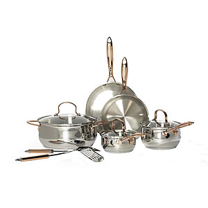 Denmark Stainless Steel Cookware Set on sale at Wayfair 10-piece Denmark stainless steel cookware set with rose gold handles