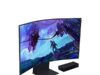 $1,170.00 – Samsung EPP & EDU: 55″ Samsung Odyssey Ark 4K UHD 165Hz Quantum Mini-LED VA Curved Gaming Monitor $1170 + Free Shipping Samsung Odyssey Ark gaming monitor in a home office setting