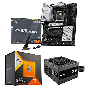 AMD Ryzen 7 7800X3D CPU + MSI MAG X870E GAMING MAX WIFI MB + Corsair PSU deal AMD Ryzen 7 7800X3D CPU, MSI MAG X870E GAMING MAX WIFI Motherboard, and CORSAIR PSU in bundle