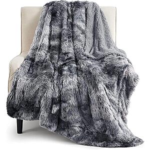 deal-839 50"x60" Bedsure GentleSoft Fluffy Faux Fur Throw Blanket w/ Sherpa Fleece (Tie Dye Grey) + Free Shi