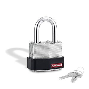 Kwikset padlock deal on Amazon 4-pack of Kwikset Laminated Steel Padlocks in silver