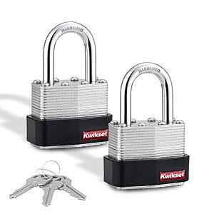 Kwikset Padlocks on Sale at Amazon 2-Pack Kwikset 1-3/4" Laminated Steel Padlock with Hardened Steel Shackle