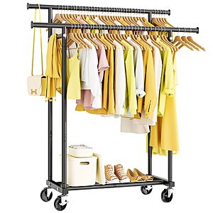 HYSEYY clothes rack on sale HYSEYY Double Rod Clothes Rack on Wheels