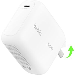 Belkin 100W Compact GaN USB-C Charger deal Belkin 100W Compact GaN USB-C Charger in white or black