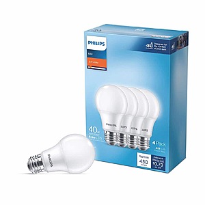 $5.33 – Philips 40-Watt Equivalent A19 Non-Dimmable LED Light Bulb (4-Pack) with EyeComfort Technology Soft White 2700K