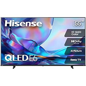 $299.99 – * | Hisense 55″ Class E6SR Series Hi-QLED 4K UHD Smart Roku TV (55E6SR, 2026 Model) at Amazon