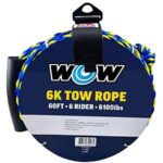 $23.34 – WOW Sports 60′ 6,100-Lb Break Strength Tow Rope w/ Floating Foam Buoy (Blue) – Lowest Price Ever at Amazon and Walmart